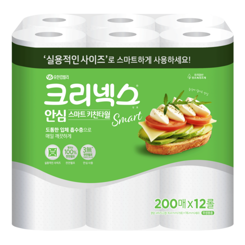 크리넥스 안심 스마트 키친타월, 12개, 200매