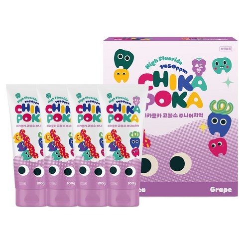 치카포카 고불소 충치케어 어린이 치약 포도향, 100g, 4개