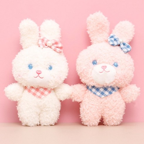 아이끌레 스카프 아기토끼 봉제인형 키링 2종 세트, 12cm, 화이트, 핑크, 1세트