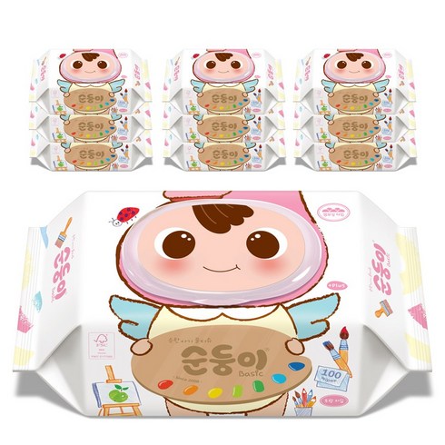 순둥이 유아용 베이직 엠보싱 에디션 물티슈 캡형, 55g, 100매, 10개