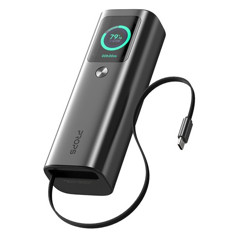 프롭스 차지고 프로 165W 릴케이블 초고속 충전 대용량 보조배터리 20000mAh, 스페이스 그레이, PFB200G20