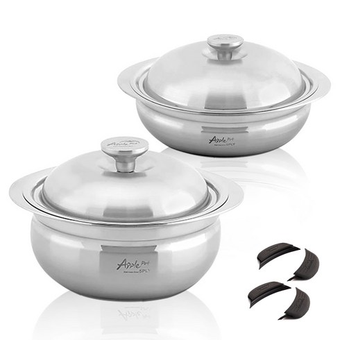 크로벨 애플팟 통5중 인덕션 스텐냄비 세트 6개, 양수냄비 20cm + 전골냄비 20cm + 실리콘핸들 4p, 1세트