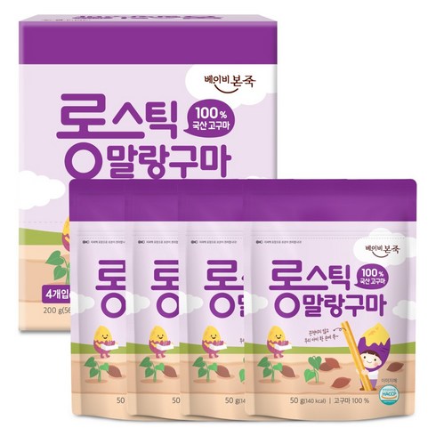 베이비본죽 고구마말랭이 롱스틱 말랑구마 고구마맛, 4개, 50g