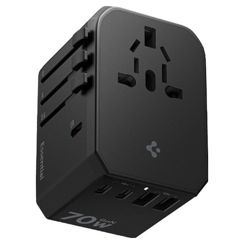슈피겐 해외 여행용 초고속 멀티 어댑터 5포트 충전 70W Gan USB PD PPS + 파우치 세트 블랙 ACH08941, 1개