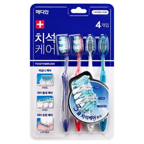 메디안 치석케어 칫솔, 1개, 4개입