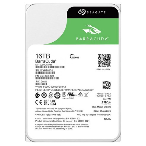 씨게이트 BarraCuda HDD 하드디스크, ST16000DM001, 16TB