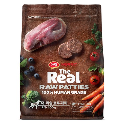 하림펫푸드 더리얼 어덜트 강아지 로우 패티 동결건조사료, 오리, 400g, 1개