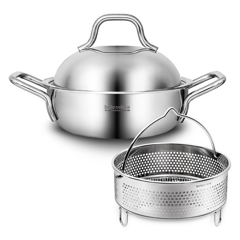 벨라쿠진 316 스텐 통3중 미니 멀티웍 찜기 + 전골냄비 세트, 20cm, 1세트