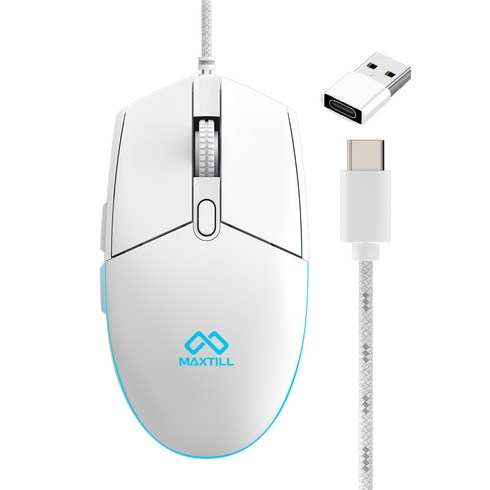 맥스틸 C타입 USB 무소음 유선 마우스, GM-MCU20, 화이트
