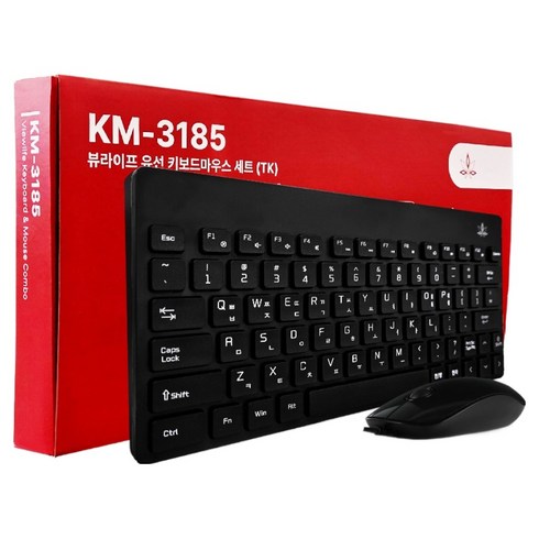 뷰라이프 유선 키보드 마우스 세트 TK, 블랙, KM-3185, 텐키리스
