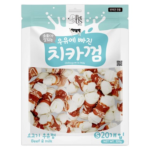 펫어스 강아지 우유에 빠진 치카껌 20p, 320g, 1개, 혼합맛(소고기/우유)
