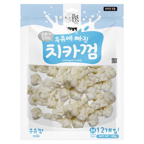 펫어스 강아지 치카껌 간식, 180g, 1개, 우유