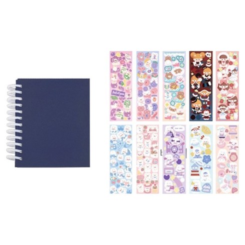 투데이리빙 포토앨범 + 카툰스티커 10p 세트 R79094, 미드나잇블루, 60매