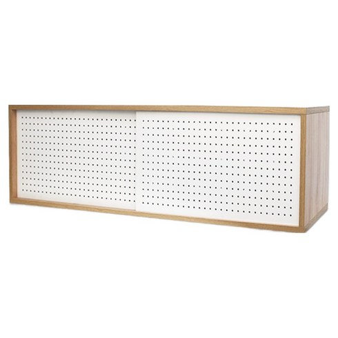 오로라빌리지 타공판 수납 테이블 800x320x300 mm, 우드 + 화이트 + 투명, 1개