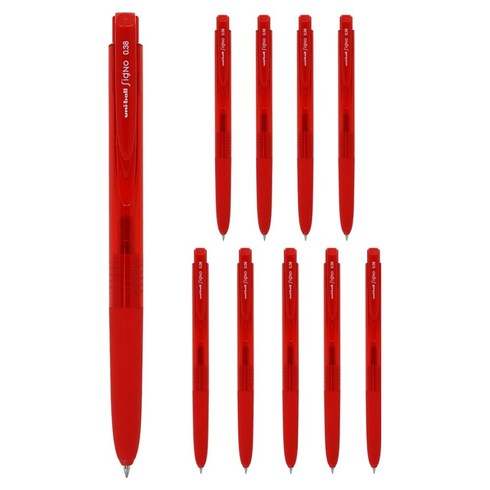 유니볼 시그노 노크식 볼펜 0.38mm, 레드, 10개