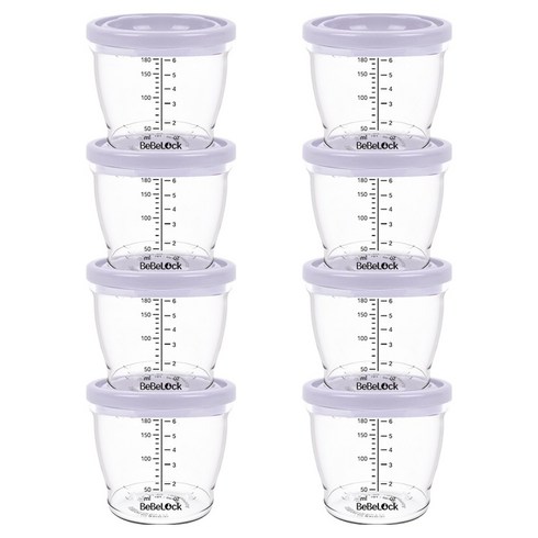 베베락 아이와 PP밀폐 이유식 용기, 180ml, 라벤더, 8개