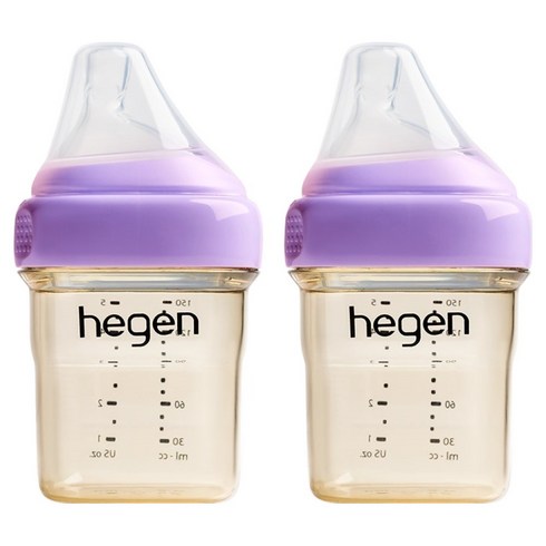 헤겐 유아용 PPSU 꼭지 애착 젖병, 퍼플, 150ml, 2개