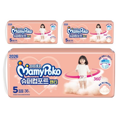 마미포코 슈퍼컴포트 팬티형 기저귀 여아용, 5단계, 108매