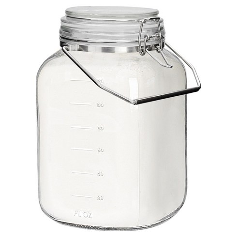 미르코리아 갤런 담금주 눈금 유리병 클립탑 스텐손잡이 사각, 1개, 4200ml