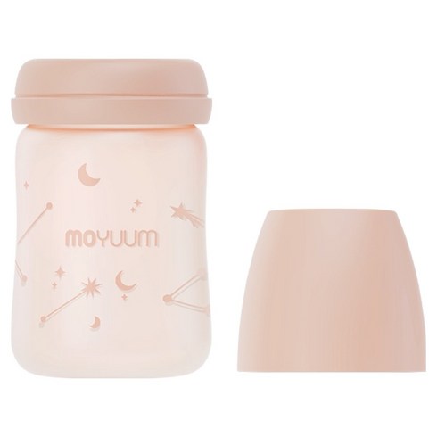 모윰 실리콘 코팅 유리 젖병 트윙클 에디션 노꼭지, 베이지, 1개, 150ml