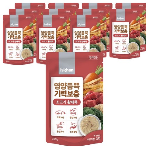 이즈칸 강아지 영양듬뿍 기력보충 죽 습식사료, 소고기황태죽, 100g, 12개