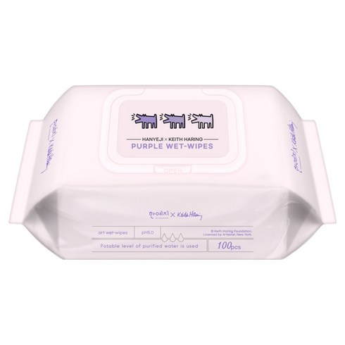 키스해링 한예지 퍼플 물티슈 캡형, 38g, 100매, 1개