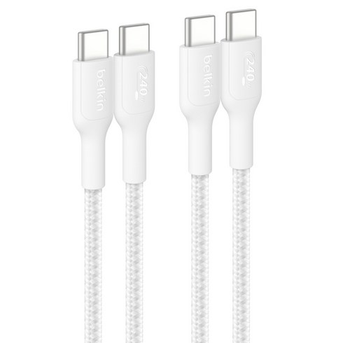 벨킨 C타입-C타입 240W 브레이디드 고속 충전 케이블 CAB025fq2MWH2PK, 화이트, 2개, 2m