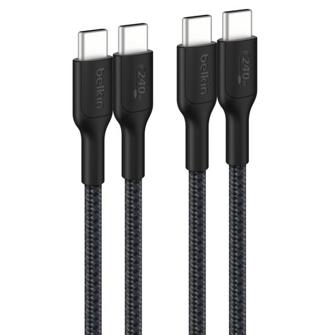 벨킨 C타입-C타입 240W 브레이디드 고속 충전 케이블 CAB025fq1MBK2PK, 블랙, 2개, 1m