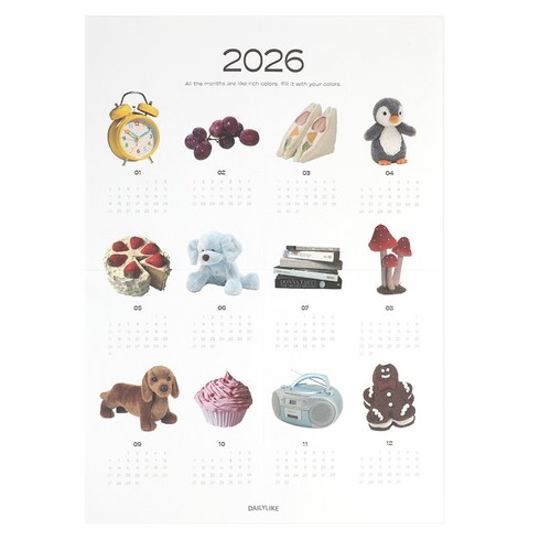 dailylike 2026 포토 페이퍼 캘린더, 혼합색상, 1개