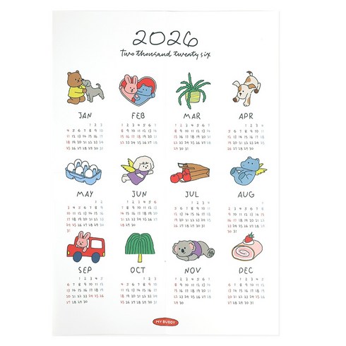 dailylike 2026 마이 버디 페이퍼 캘린더, 혼합색상, 1개