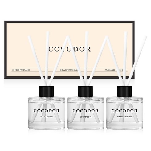 코코도르 시그니처 차량용 디퓨저 50ml x 3종 선물세트, 프리지아앤페어, 숲속새벽공기, 퓨어코튼, 1세트