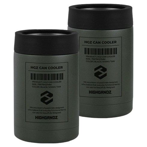 하이그라운즈 프리저브 더블월 캔쿨러 355ml, 카키, 2개
