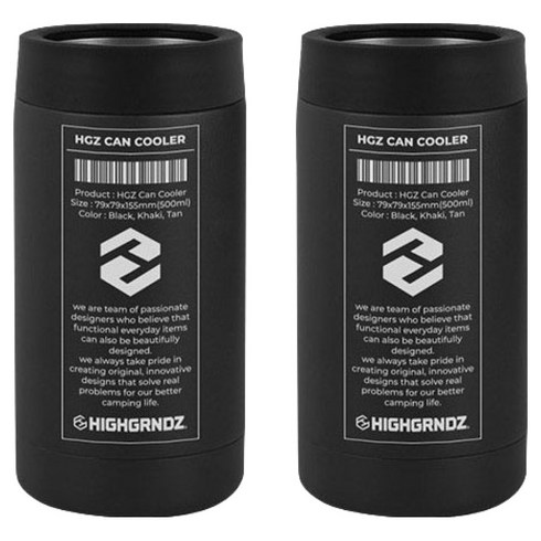 하이그라운즈 프리저브 더블월 캔쿨러 500ml, 블랙, 2개