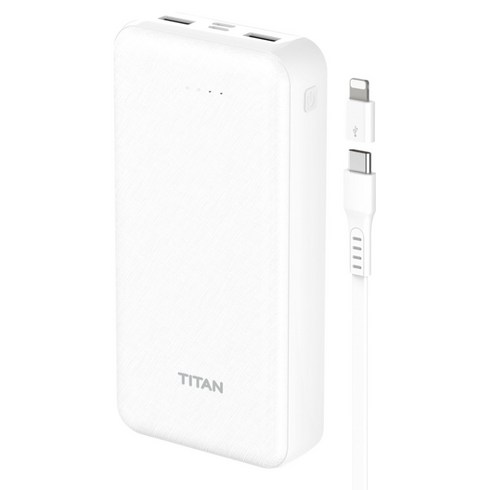 타이탄필름 듀얼 파워 보조배터리 20000mAh + C타입 케이블 + 8핀 젠더 세트, 화이트, KM-PB20C8