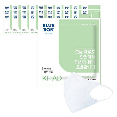 블루인더스 블루본 액티브 비말차단 마스크 새부리형 대형 KF-AD, 50개입, 1개, 화이트
