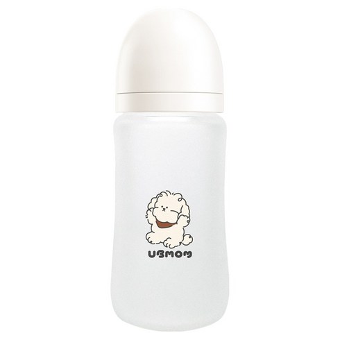 유비맘 안심 수유 실리콘 코팅 유리 젖병 240ml + 젖꼭지 세트, 구름 화이트, 1세트