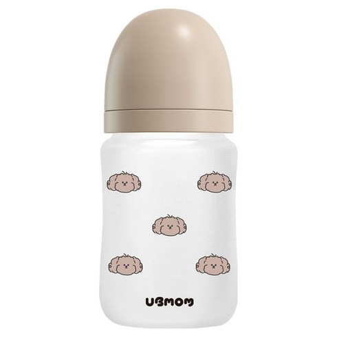 유비맘 안심 수유 실리콘 코팅 유리 젖병 180ml + 젖꼭지 세트, 초코, 1세트