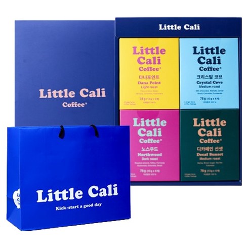 리틀캘리 티백커피 4종 선물세트 + 쇼핑백, 1세트, 다나포인트 6p + 크리스탈코브 6p + 노스우드 6p + 디카페인 선셋 6p