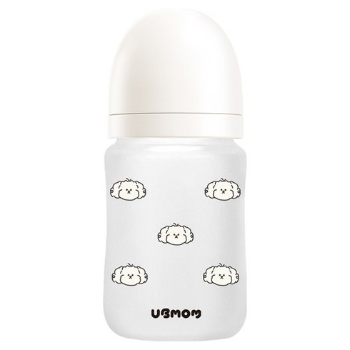 유비맘 안심 수유 실리콘 코팅 유리 젖병 180ml + 젖꼭지 세트, 구름 화이트, 1세트
