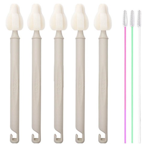 하이비 젖병 젖꼭지 세척 몽글이 롱 미니솔 5p + 빨대솔 3p, 아이보리(롱 미니 솔), 랜덤발송(빨대솔), 1개
