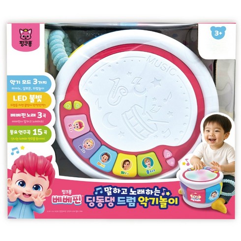핑크퐁 베베핀 딩동댕 드럼 악기놀이, 혼합색상, 1개