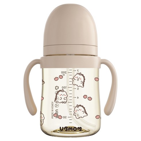 유비맘 유아용 국내 제조 공룡 디자인 PPSU 역류 물샘방지 빨대컵, 200ml, 1개, 브라운(초코)