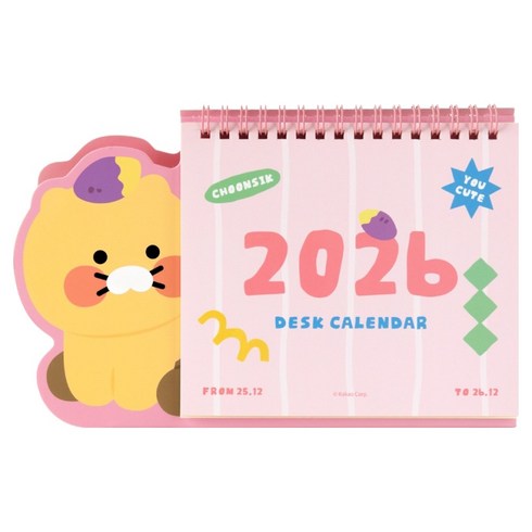 춘식이 2026년 형태 탁상 캘린더, 핑크, 1개