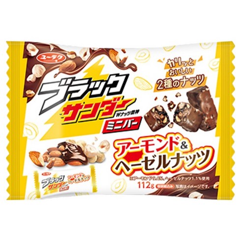 유라쿠세이카 블랙썬더 미니바 아몬드앤헤이즐넛, 112g, 1개