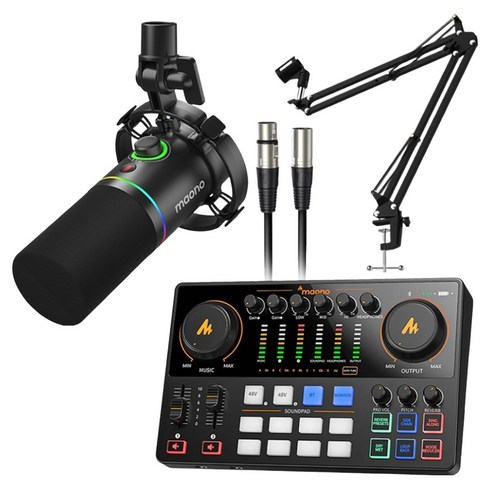 마오노 캐스터 AME2 Gen2 오디오 인터페이스 + PD200X 마이크 + XLR 케이블 + BA20 마이크 스탠드 세트, E2 Gen2, 블랙