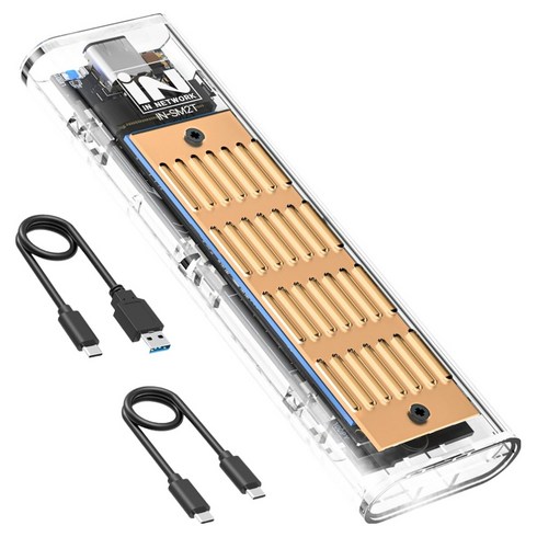 인네트워크 M.2 NVMe SSD지원 USB3.1 GEN2 방열판 골드 + 최대 8TB 인식 써멀패드 외장 케이스 투명 세트, 1세트