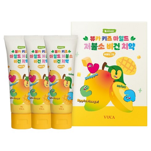 뷰카 키즈 마일드 저불소 비건치약 애플망고향 3p, 240g, 1개