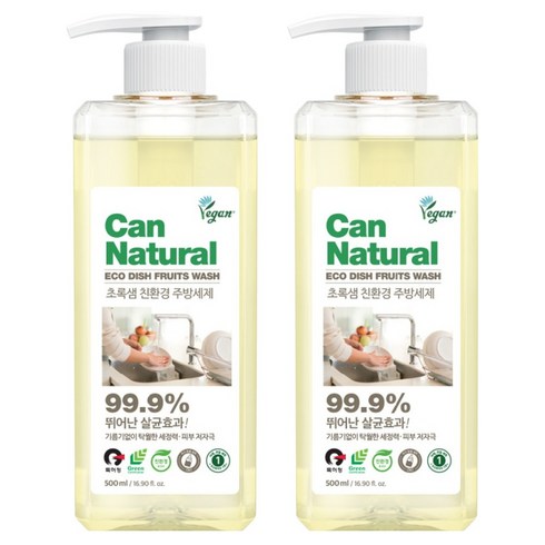 지크린 초록샘 친환경 천연 주방세제 젖병세척이 가능한 주방세제, 2개, 500ml