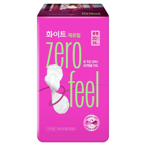 화이트 제로필 생리대 날개형, 중형, 20개입, 1개