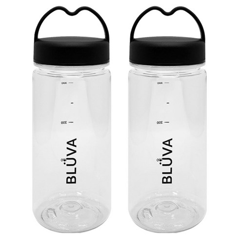 블루바 눈금표시 트라이탄 하트캡 쉐이커 보틀, 블랙, 350ml, 2개